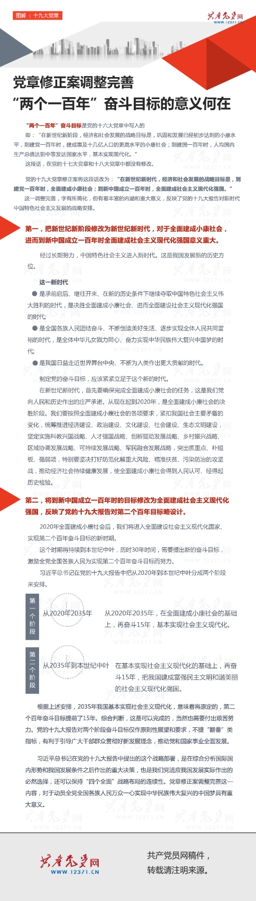 十九大党章解读 党章修正案调整完善“两个一百年”奋斗目标的意义何在