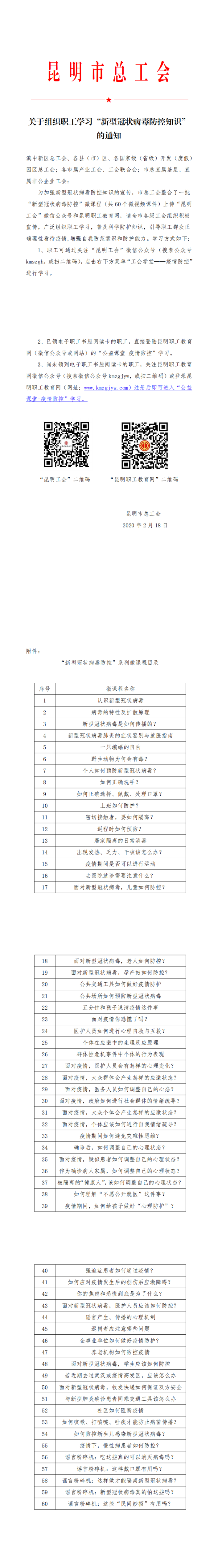 关于组织职工学习“新型冠状病毒防控知识”的通知